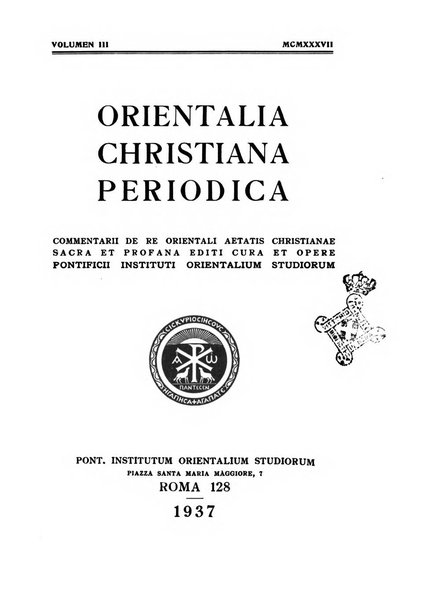 Orientalia Christiana periodica commentarii de re Orientali aetatis Christianae sacra et profana