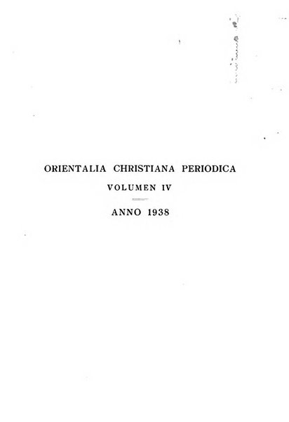 Orientalia Christiana periodica commentarii de re Orientali aetatis Christianae sacra et profana