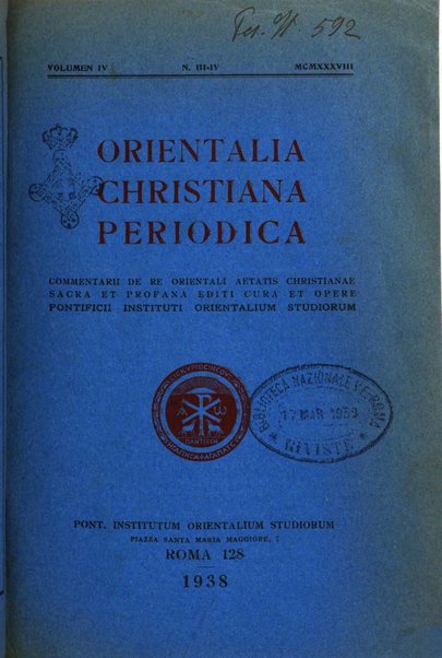 Orientalia Christiana periodica commentarii de re Orientali aetatis Christianae sacra et profana