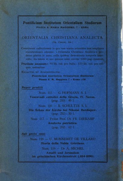 Orientalia Christiana periodica commentarii de re Orientali aetatis Christianae sacra et profana