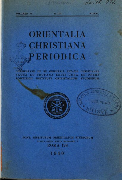 Orientalia Christiana periodica commentarii de re Orientali aetatis Christianae sacra et profana