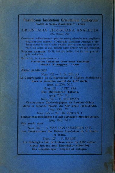 Orientalia Christiana periodica commentarii de re Orientali aetatis Christianae sacra et profana