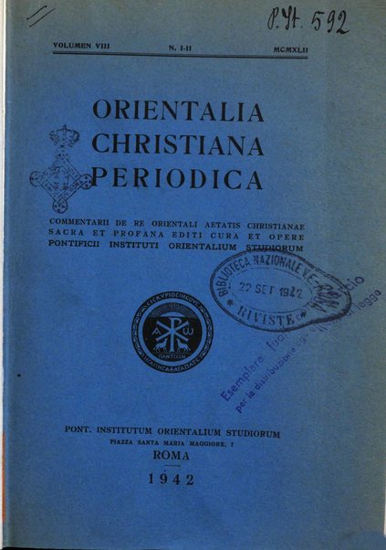 Orientalia Christiana periodica commentarii de re Orientali aetatis Christianae sacra et profana