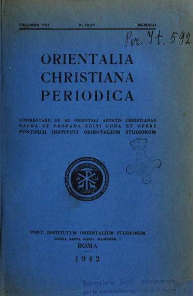 Orientalia Christiana periodica commentarii de re Orientali aetatis Christianae sacra et profana