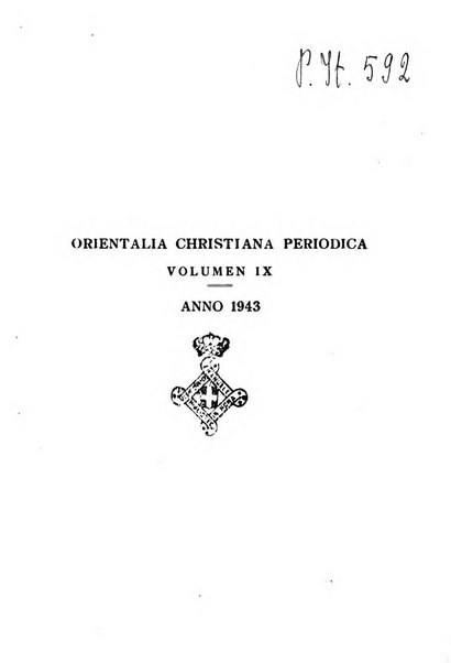 Orientalia Christiana periodica commentarii de re Orientali aetatis Christianae sacra et profana