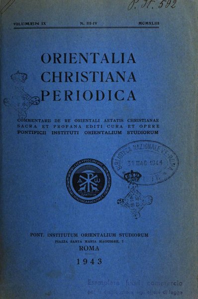 Orientalia Christiana periodica commentarii de re Orientali aetatis Christianae sacra et profana