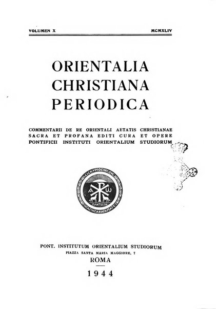 Orientalia Christiana periodica commentarii de re Orientali aetatis Christianae sacra et profana