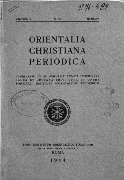 Orientalia Christiana periodica commentarii de re Orientali aetatis Christianae sacra et profana