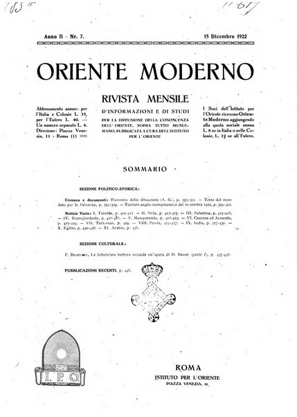 Oriente moderno rivista mensile d'informazioni e di studi