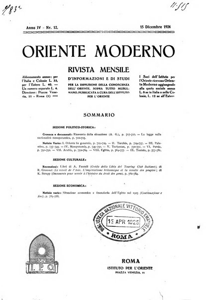 Oriente moderno rivista mensile d'informazioni e di studi