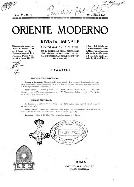 Oriente moderno rivista mensile d'informazioni e di studi