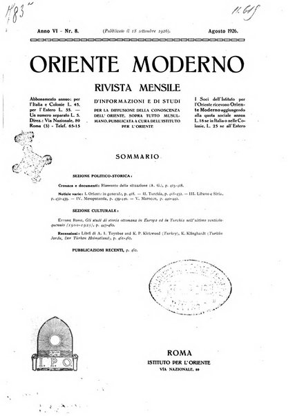 Oriente moderno rivista mensile d'informazioni e di studi