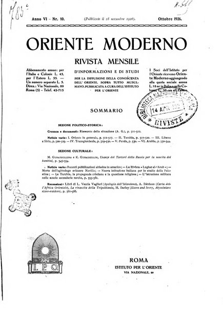 Oriente moderno rivista mensile d'informazioni e di studi