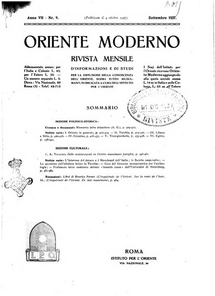 Oriente moderno rivista mensile d'informazioni e di studi