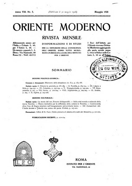 Oriente moderno rivista mensile d'informazioni e di studi