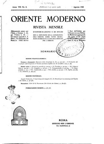 Oriente moderno rivista mensile d'informazioni e di studi