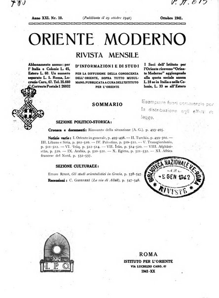 Oriente moderno rivista mensile d'informazioni e di studi