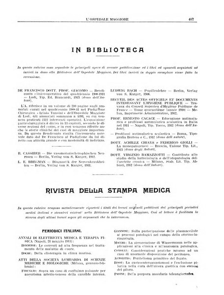 L'Ospedale Maggiore rivista scientifico-pratica dell'Ospedale Maggiore di Milano ed Istituti sanitari annessi