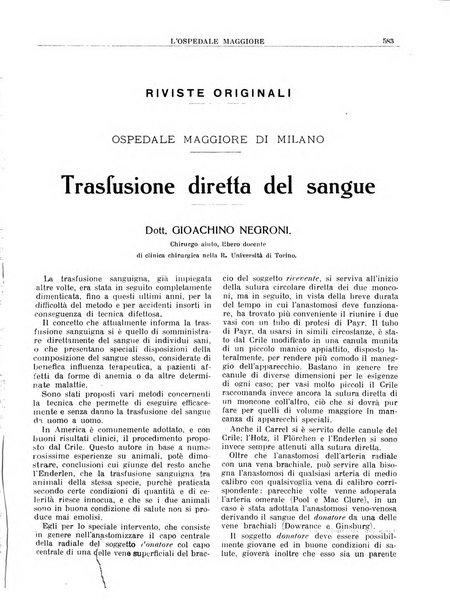 L'Ospedale Maggiore rivista scientifico-pratica dell'Ospedale Maggiore di Milano ed Istituti sanitari annessi