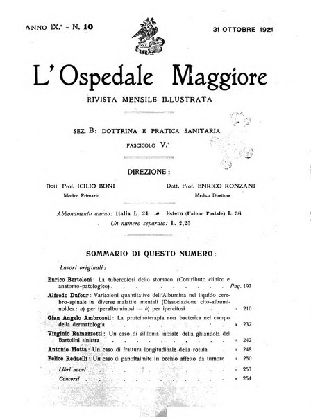 L'Ospedale Maggiore rivista scientifico-pratica dell'Ospedale Maggiore di Milano ed Istituti sanitari annessi