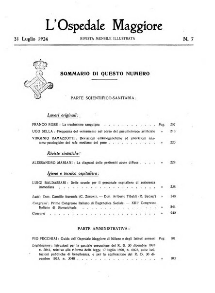 L'Ospedale Maggiore rivista scientifico-pratica dell'Ospedale Maggiore di Milano ed Istituti sanitari annessi