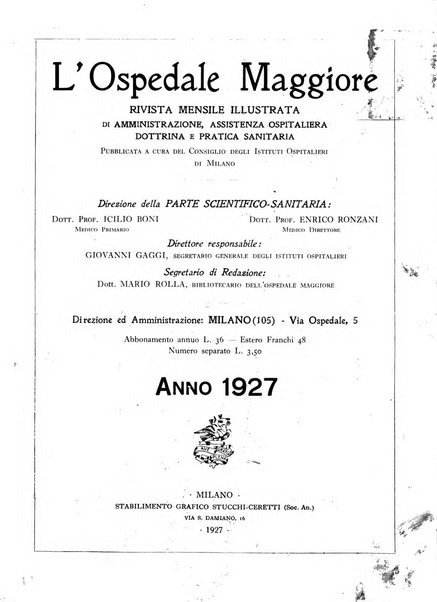 L'Ospedale Maggiore rivista scientifico-pratica dell'Ospedale Maggiore di Milano ed Istituti sanitari annessi