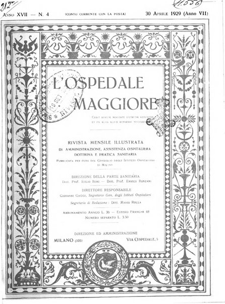 L'Ospedale Maggiore rivista scientifico-pratica dell'Ospedale Maggiore di Milano ed Istituti sanitari annessi