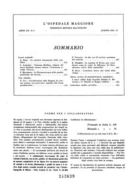 L'Ospedale Maggiore rivista scientifico-pratica dell'Ospedale Maggiore di Milano ed Istituti sanitari annessi