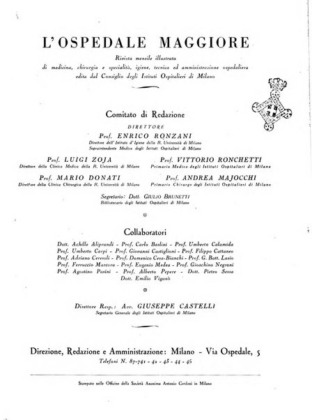 L'Ospedale Maggiore rivista scientifico-pratica dell'Ospedale Maggiore di Milano ed Istituti sanitari annessi