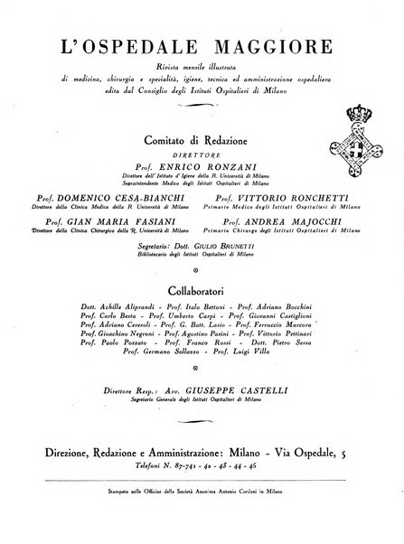 L'Ospedale Maggiore rivista scientifico-pratica dell'Ospedale Maggiore di Milano ed Istituti sanitari annessi