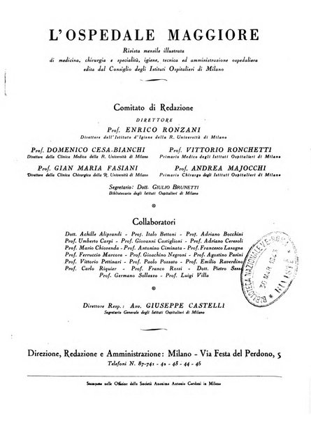 L'Ospedale Maggiore rivista scientifico-pratica dell'Ospedale Maggiore di Milano ed Istituti sanitari annessi