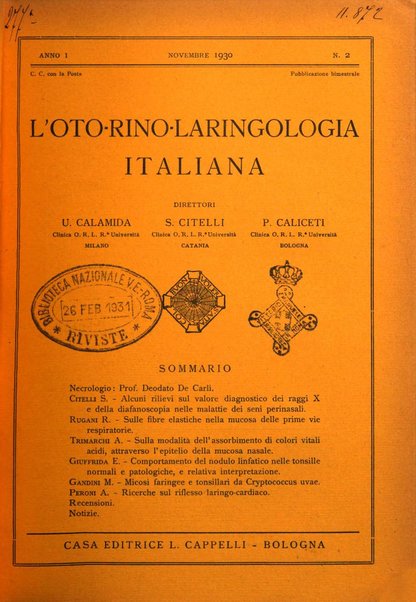 L'oto-rino-laringologia italiana