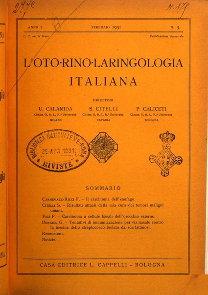 L'oto-rino-laringologia italiana