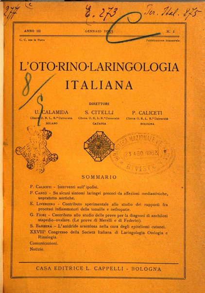 L'oto-rino-laringologia italiana