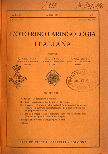 L'oto-rino-laringologia italiana