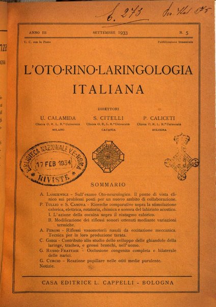 L'oto-rino-laringologia italiana