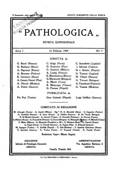 Pathologica rivista quindicinale