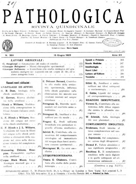 Pathologica rivista quindicinale