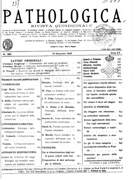 Pathologica rivista quindicinale