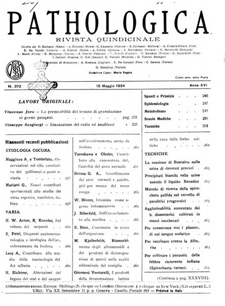 Pathologica rivista quindicinale