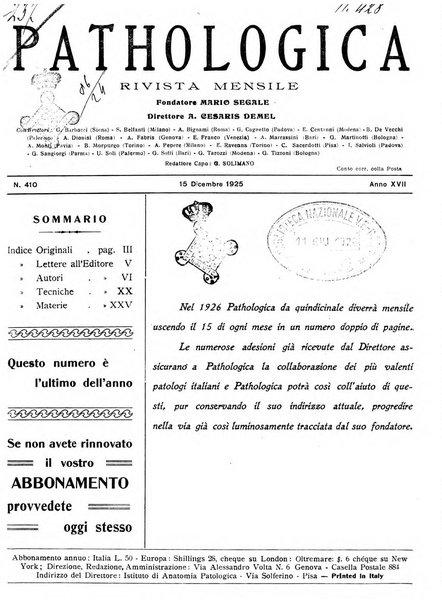 Pathologica rivista quindicinale