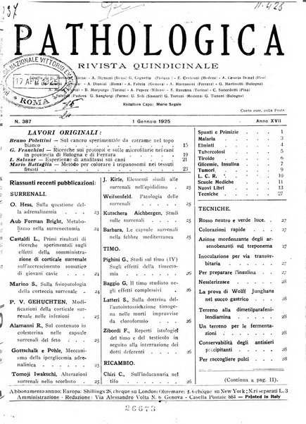 Pathologica rivista quindicinale