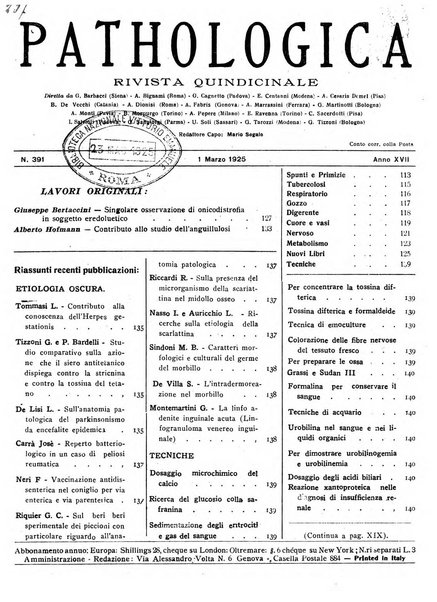 Pathologica rivista quindicinale