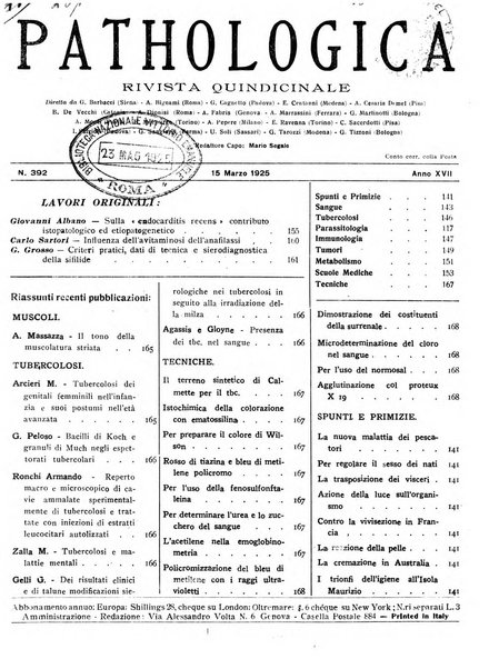 Pathologica rivista quindicinale