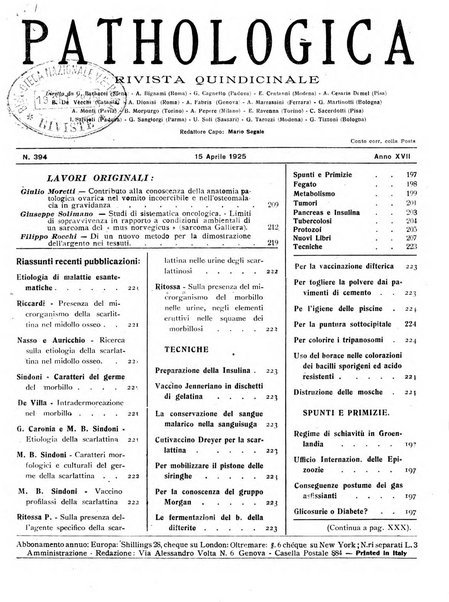 Pathologica rivista quindicinale