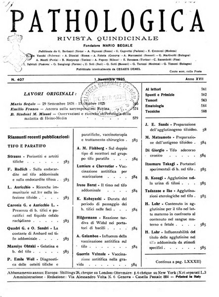 Pathologica rivista quindicinale