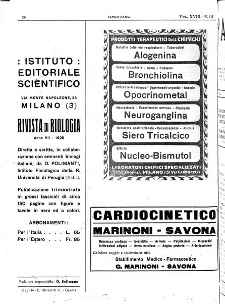 Pathologica rivista quindicinale