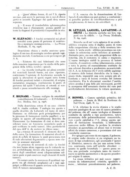 Pathologica rivista quindicinale