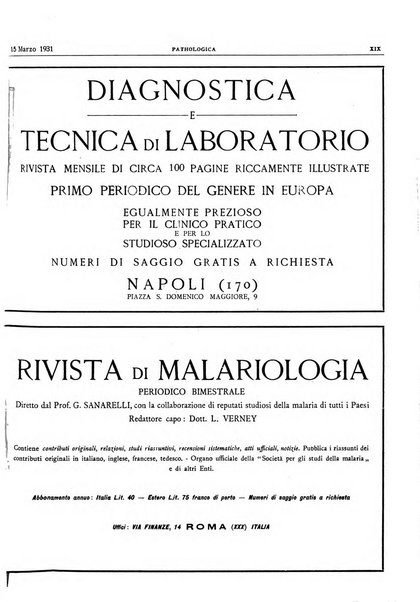 Pathologica rivista quindicinale