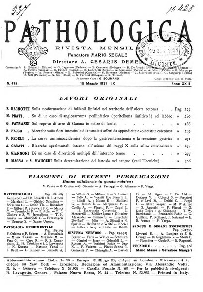 Pathologica rivista quindicinale